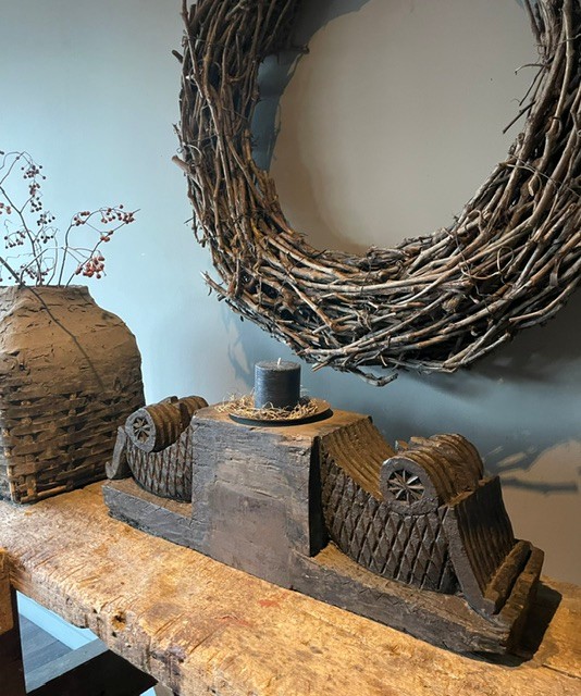 Uniek Houten Ornament Kandelaar Luksa