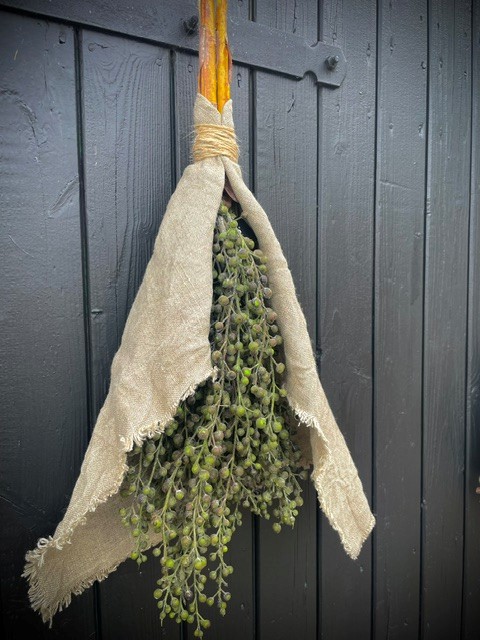 Toef 2 stuks kunst Dadeltak bes groen 60 cm - L - met linnen doek - Afbeelding 4
