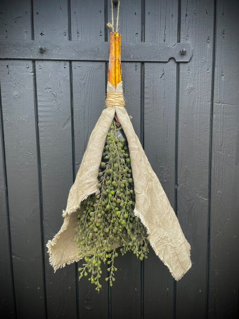 Toef 2 stuks kunst Dadeltak bes groen 60 cm - L - met linnen doek